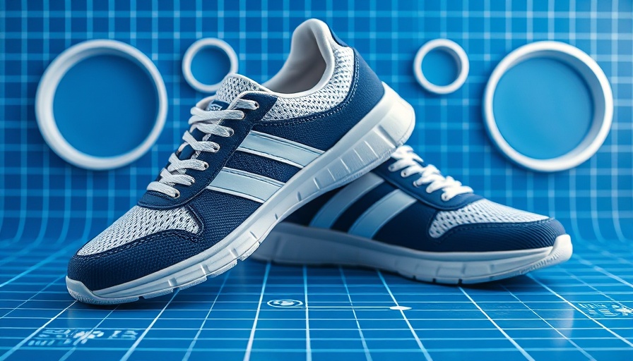 Collage of best tennis shoes, navy and white, on blue grid background.