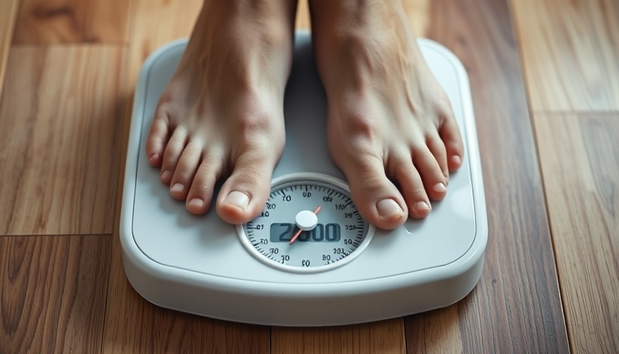 Severe Obesity Decline: Feet on a bathroom scale at 200 lbs.