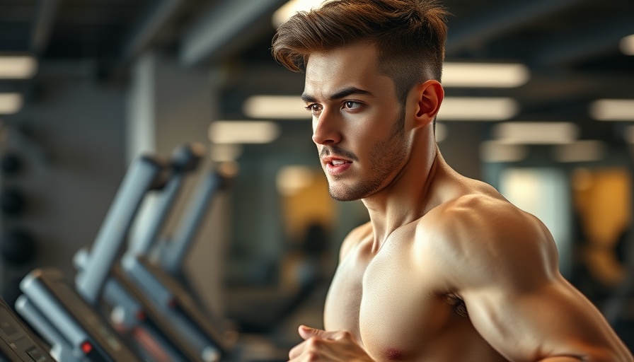 Athletic man focused on treadmill cardio workout, in modern gym.