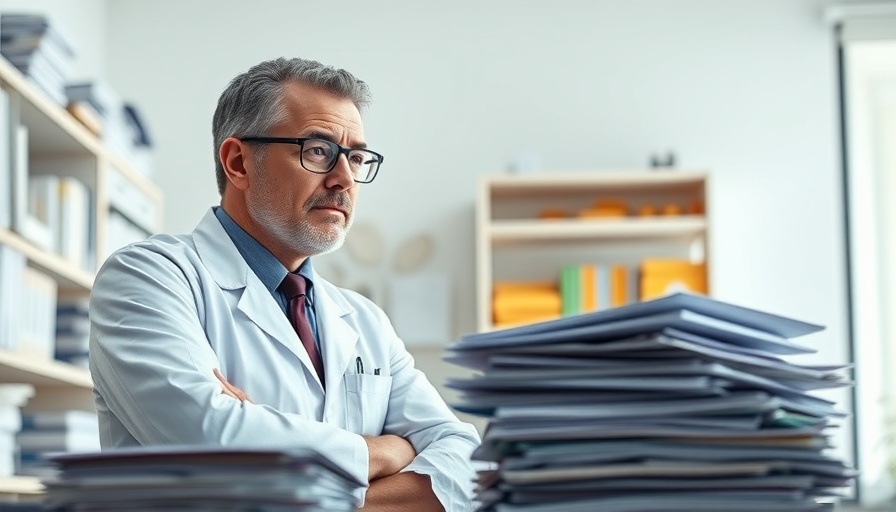 Thoughtful doctor reviewing paperwork, concept of performance-based reimbursement.