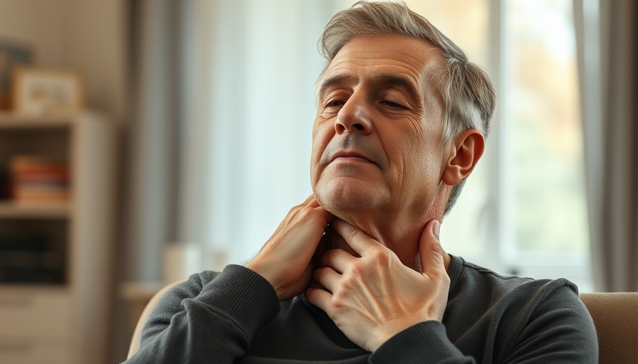 Older man employing natural pain relief through self-massage.