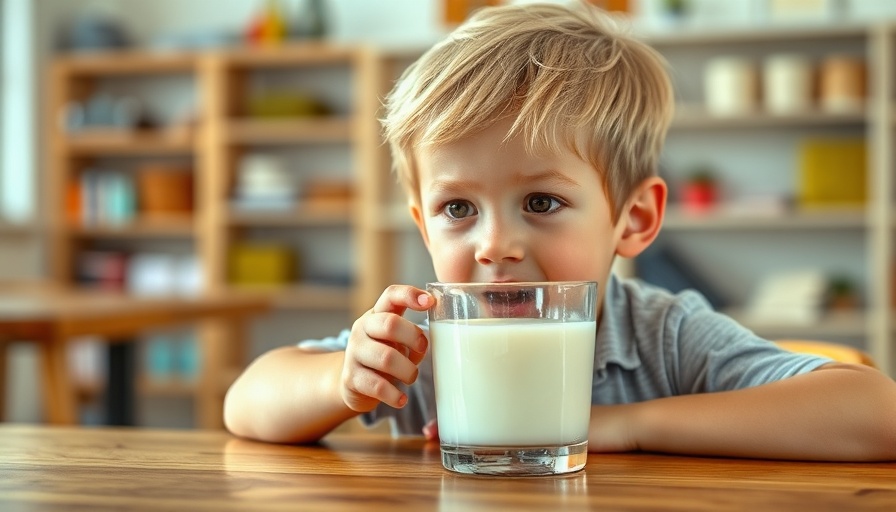 Child drinking milk, healthy drinks for children concept.