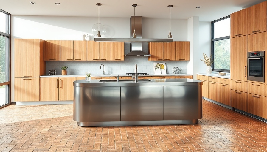 Modern kitchen design with stainless steel island, ideal for digital nomads.