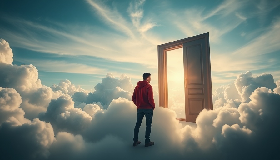 Questions to ask before trying something new, person before a mysterious door in the sky.