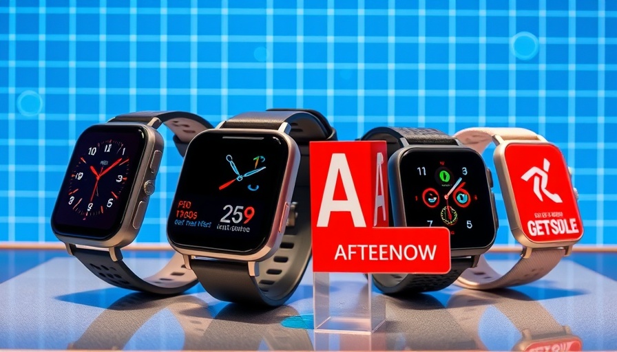 Amazon smartwatch sale promotional display with smartwatches.