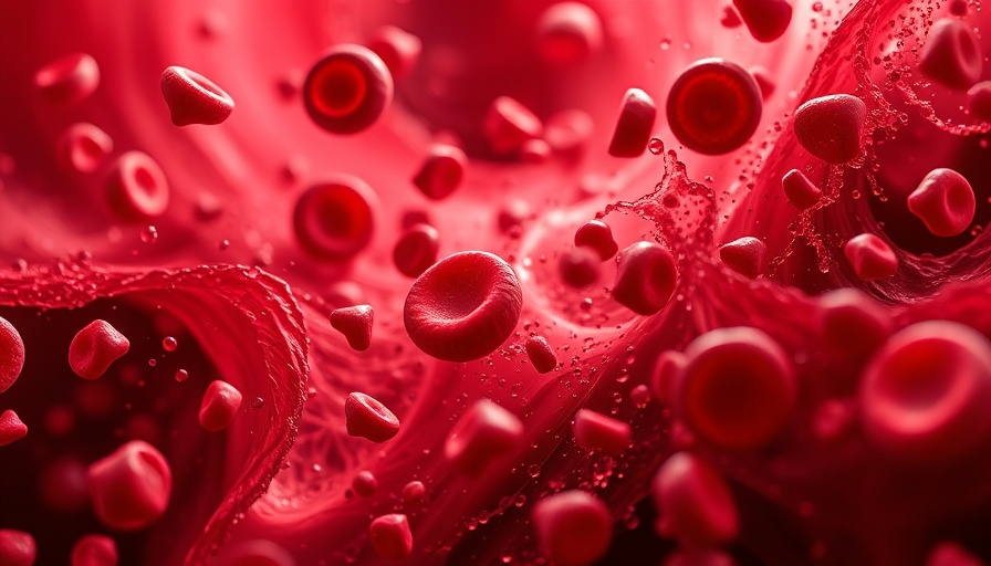 Close-up of red blood cells in swirling plasma.