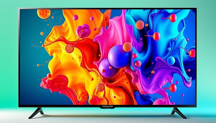 65-inch Samsung QLED TV deal, colorful display on gradient background