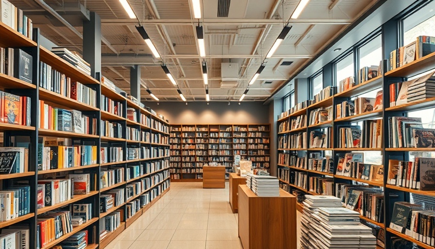 Modern Ceramic Pages bookshop design with organized shelves and bright lights.