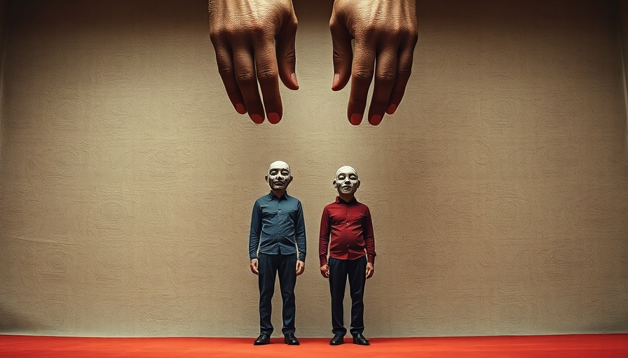 Surreal art of figures with strings, concept of Hollywood intimacy coordinators.