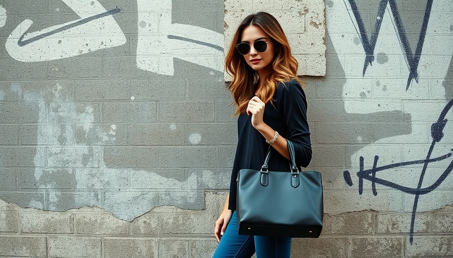 Fashionable young woman with designer bag in urban setting.