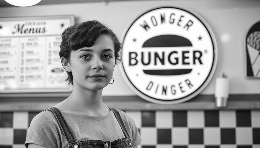 Vintage woman in diner with classic Fatburger menu.
