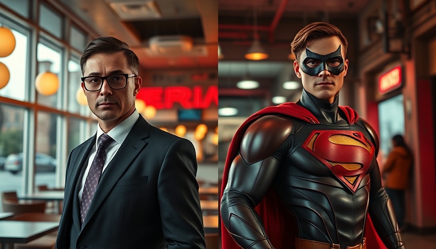 Daredevil: Born Again dual scene, man in suit and superhero costume.