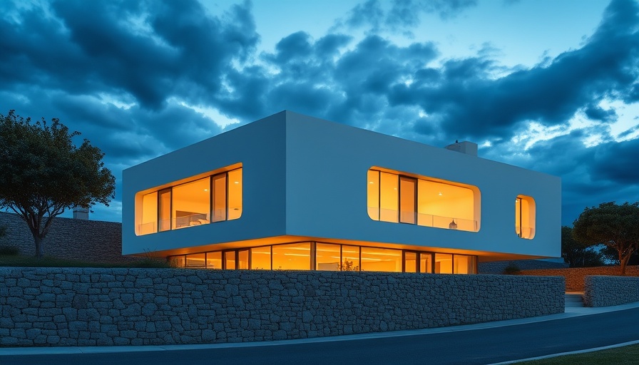Kasbah-inspired resort design with stone walls at dusk