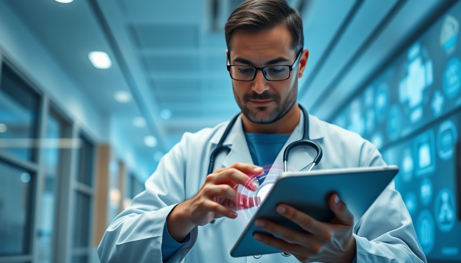 AI integration in clinical documentation with doctor using tablet.