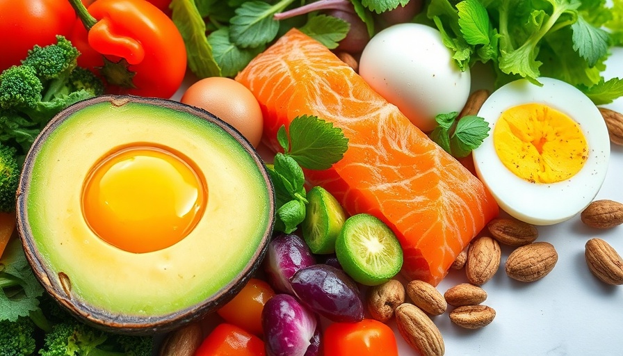 Colorful array of healthy foods for calorie-restricted diets for MS patients