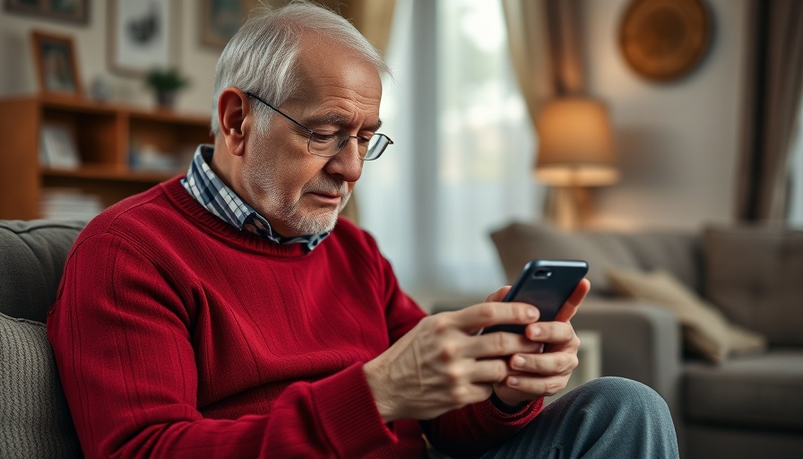 Elderly man using smartphone app for cognitive decline prevention