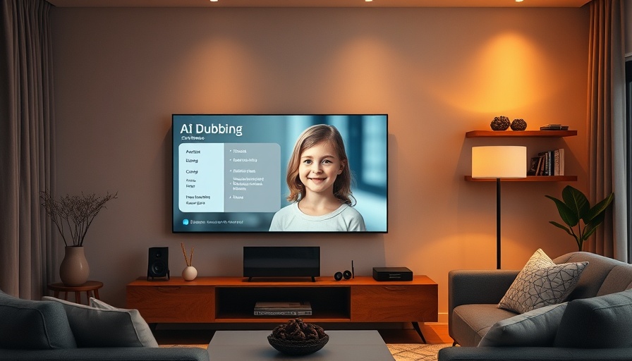 Modern living room showcasing AI dubbing options on TV.