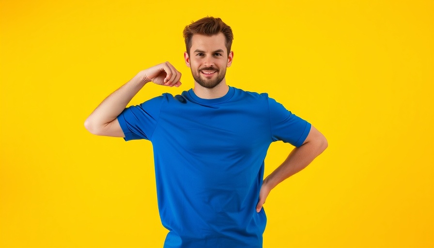 Confident man in blue t-shirt modeling, best t-shirts for men.