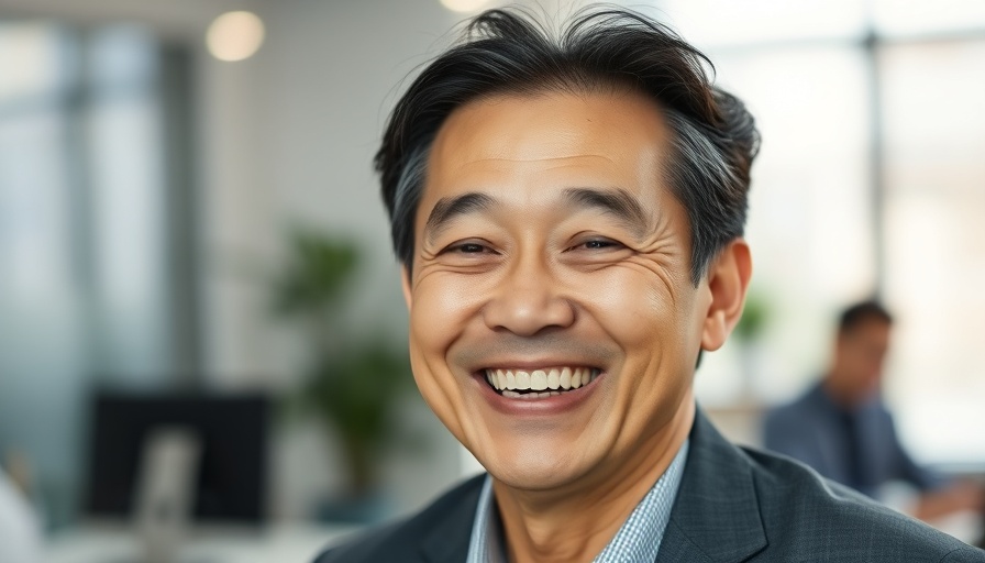Smiling Asian man in an office setting.