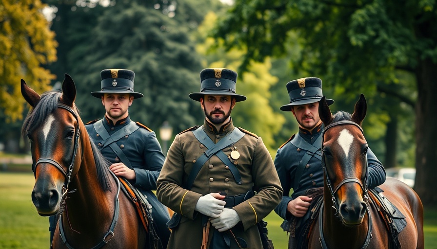 Period soldiers with horses in a park setting from 'Bradley Cooper The Righteous Gemstones'.