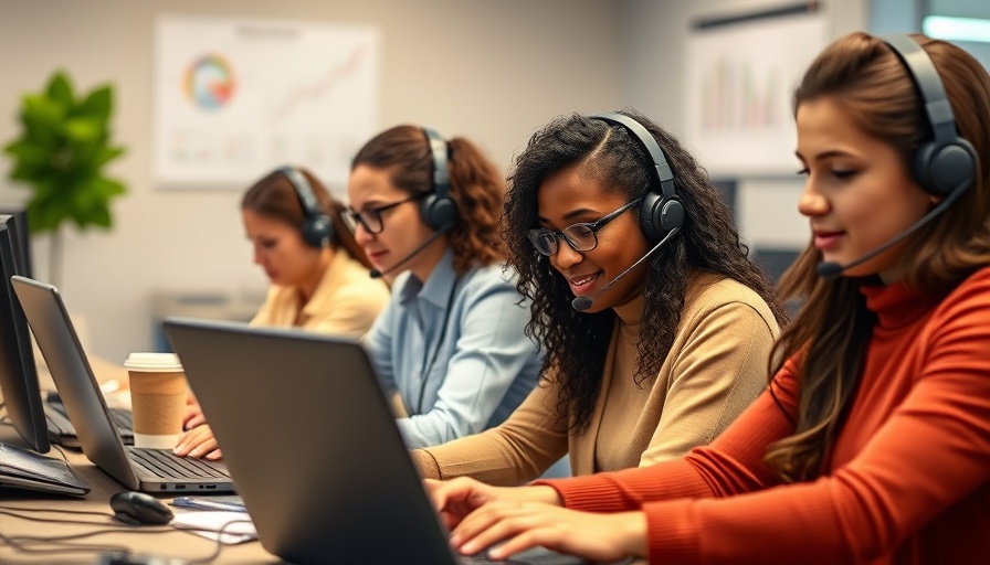 Contact center team using analytics tools in a franchising office.