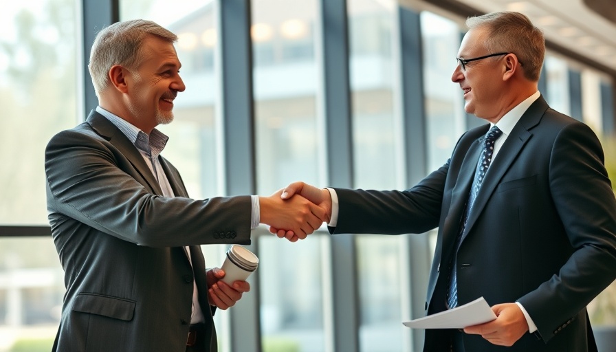 Two businessmen shaking hands in an office, franchise recruitment strategies context.
