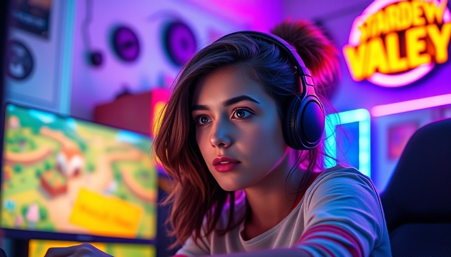 Woman plays Stardew Valley game in neon-lit room, showcasing ways video games can make you more productive.
