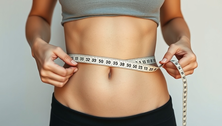 Close-up of woman measuring waist, related to weight loss injections risks.
