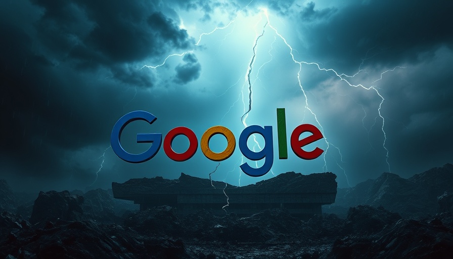 Cinematic depiction of Google's decline in a stormy setting.