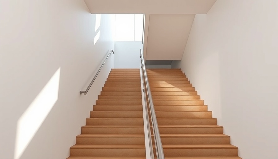 Minimalist staircase showcasing modern, sleek design in remote workspace environment.