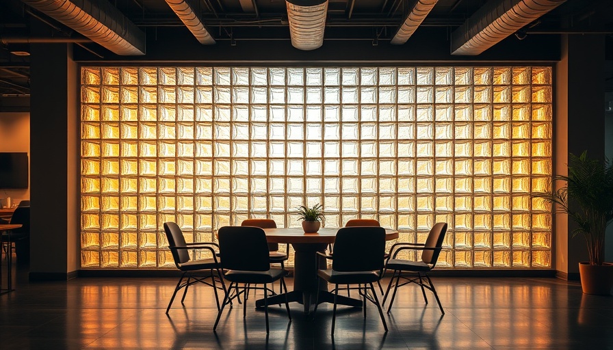 Modern workspace with glass block design.