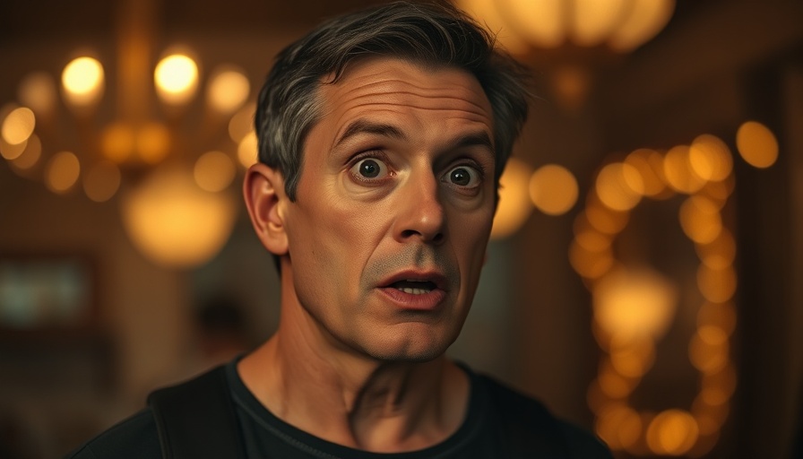 Middle-aged man in warmly lit setting with bokeh lights, Sam Rockwell White Lotus monologue.
