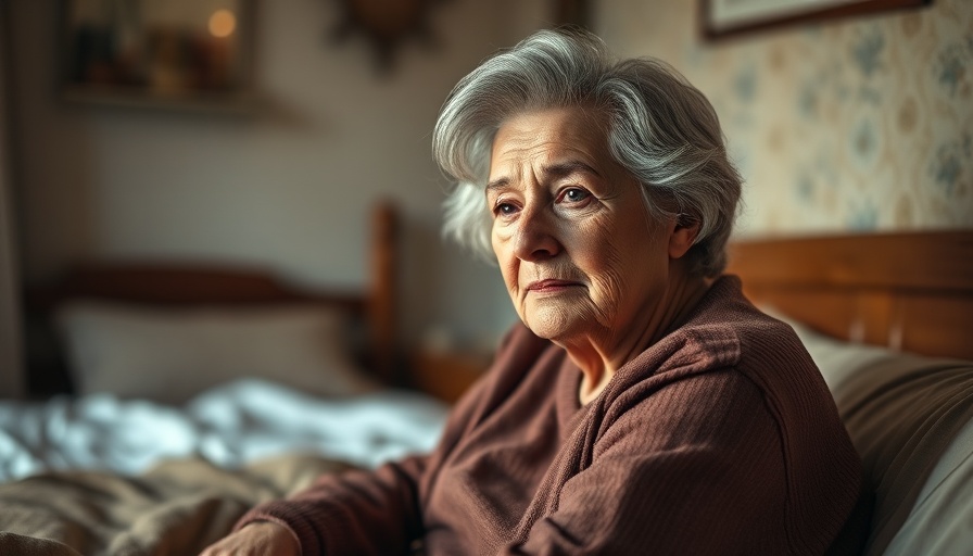 Peaceful elderly woman in bed contemplating the morning light.