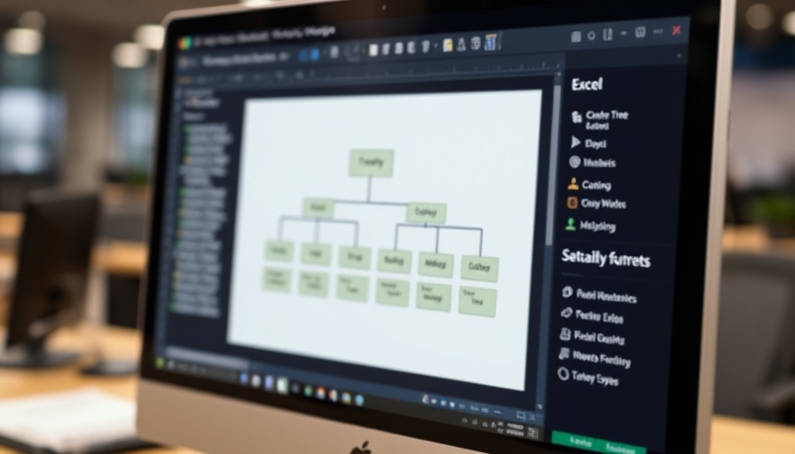 Excel family tree template with Excel icon on screen.