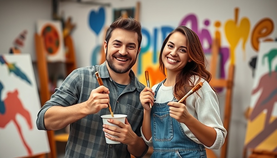 Friendly duo at Painting with a Twist franchise, engaged in art class.