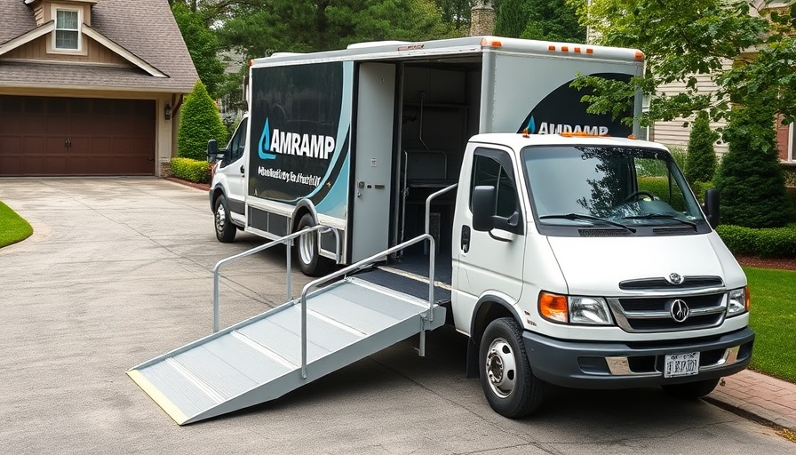Amramp franchise truck by wheelchair ramp in a driveway.