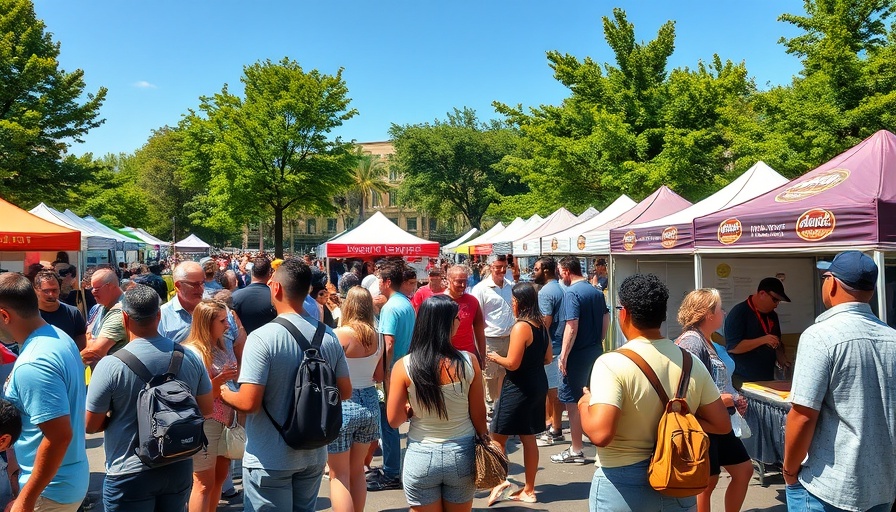 Community events promoting franchises in a sunny park.