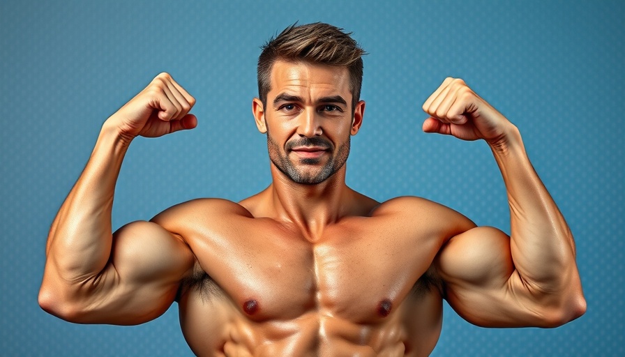 Weight loss success story with muscular man, vibrant background.