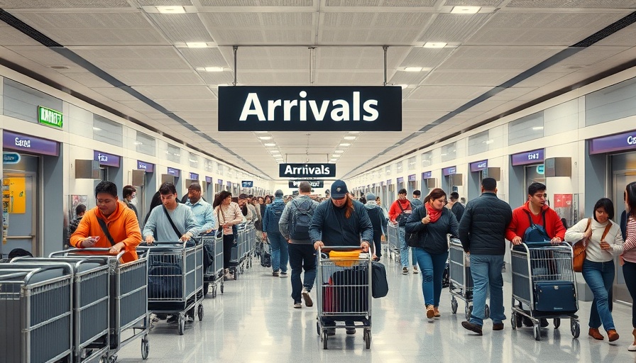 Travelers at Heathrow arrivals amid blaze impact on airline operations.