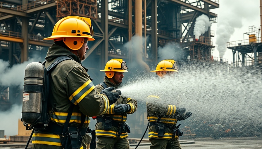 Firefighters demonstrating resilience by battling industrial site blaze