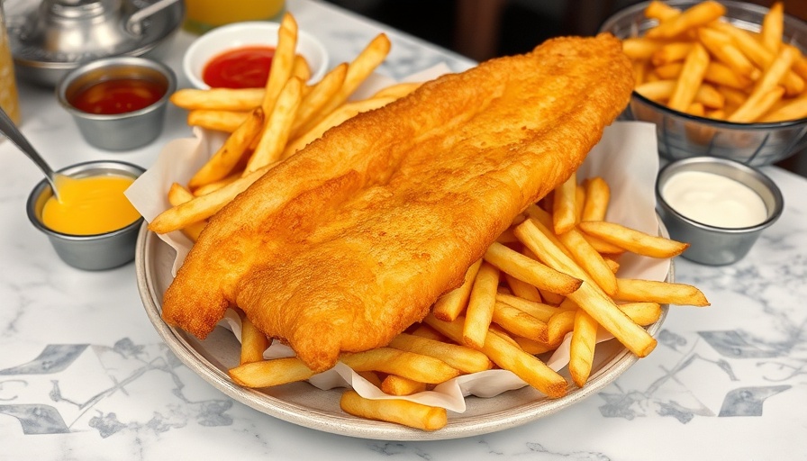 Lent 2025 Restaurant Deals showcase fish and chips meal on marble.