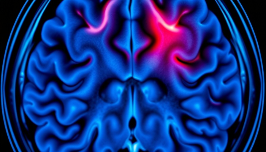 Blue-toned MRI scan highlights brain swelling area.