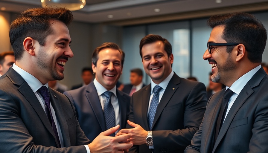 Men in suits laughing in a conference room setting, discussing cabinet communication breach.