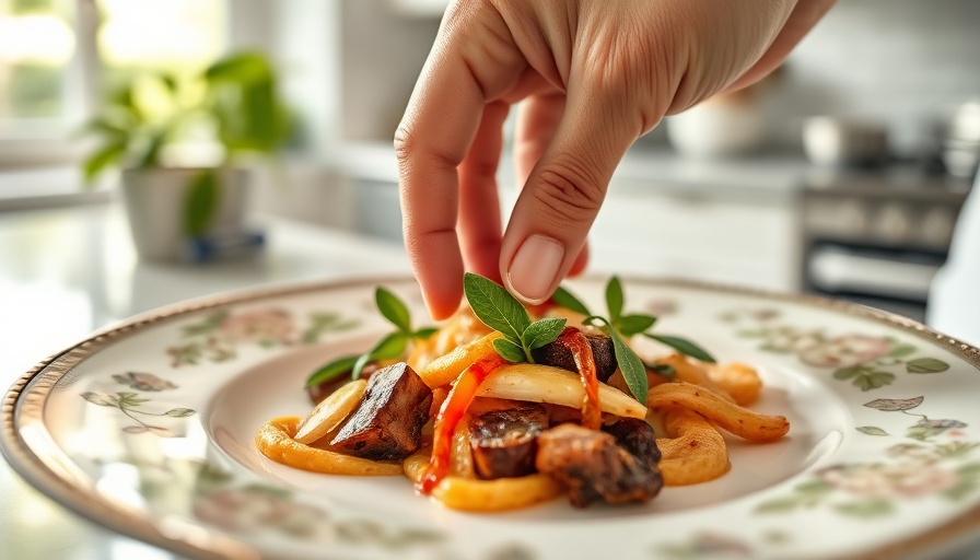 Chef's Table Legends Cast: Hand garnishing gourmet dish with sage leaf