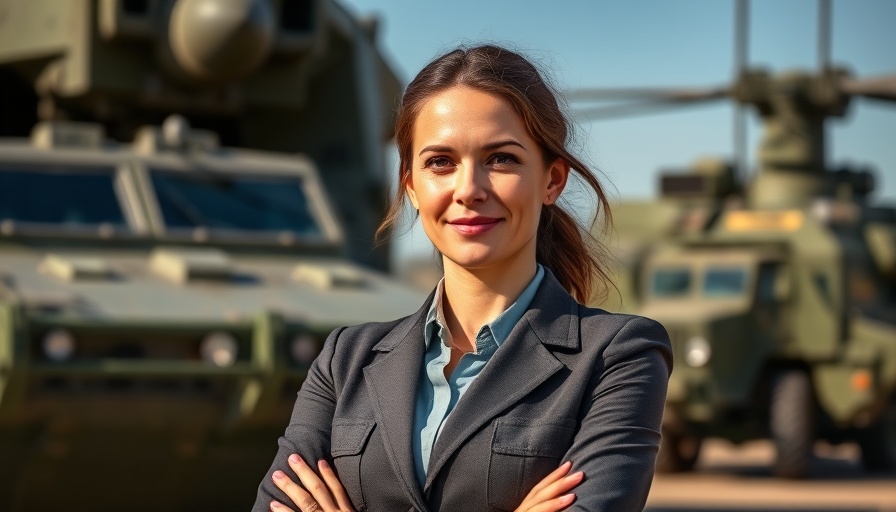 Professional woman at military base signifying UK defence spending boost.