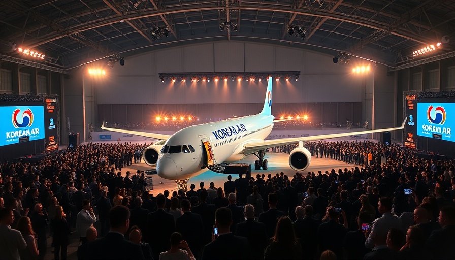 Korean Air rebranding event for franchisors, airplane display.