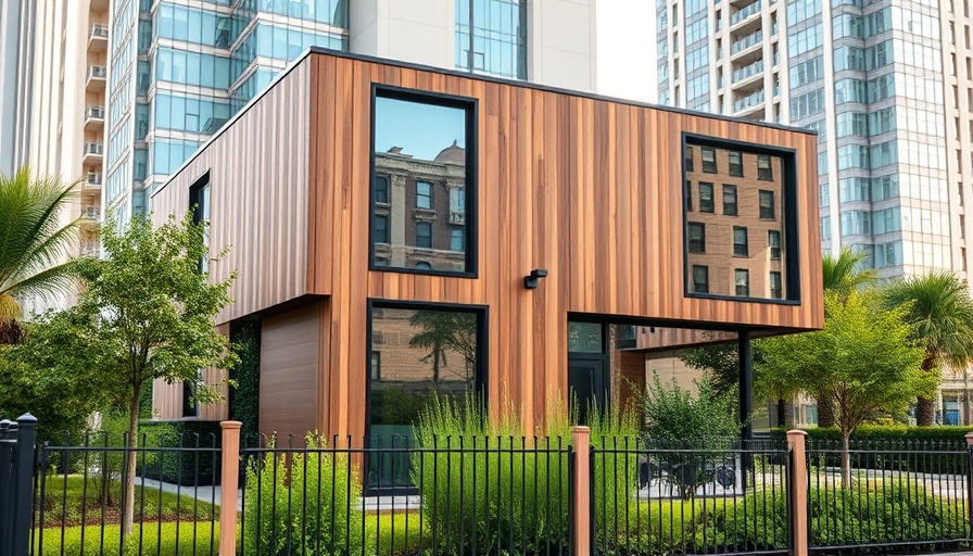 Modern urban building for remote workspaces with large windows.