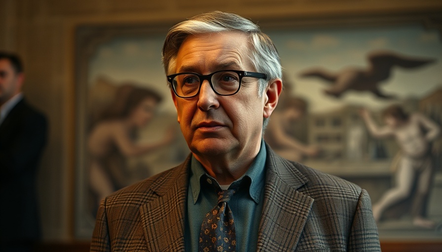 The Studio Apple TV+ comedy series, scene with a thoughtful middle-aged man in a suit.