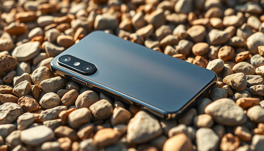 Sleek smartphone on pebbles highlighting spring sale tech deals.