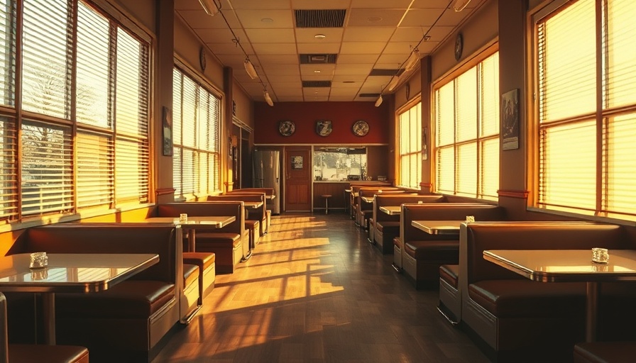 Reimagining classic American diner with sunlight and blinds.